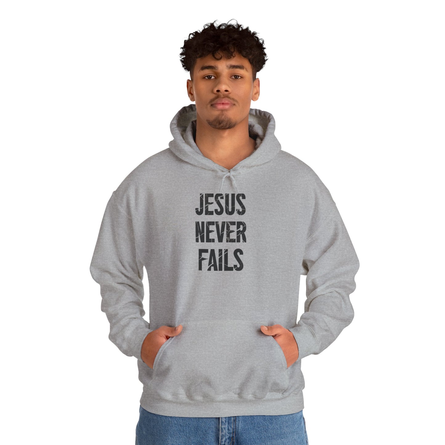 "Jesus Never Fails"- Men's Christian Hoodie